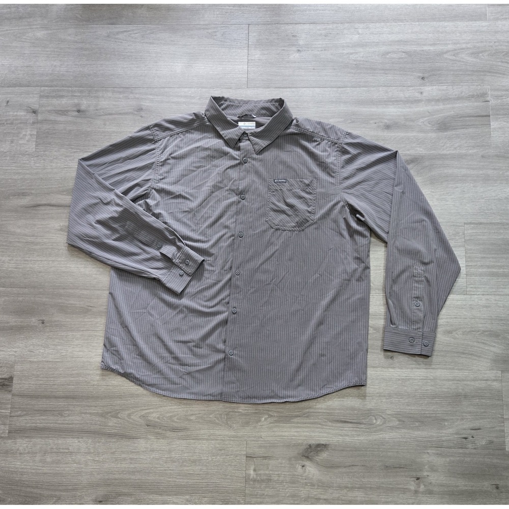 Columbia Shirt Men's 2XL Gray Stretch LS Button Up Pocket Performance Hike